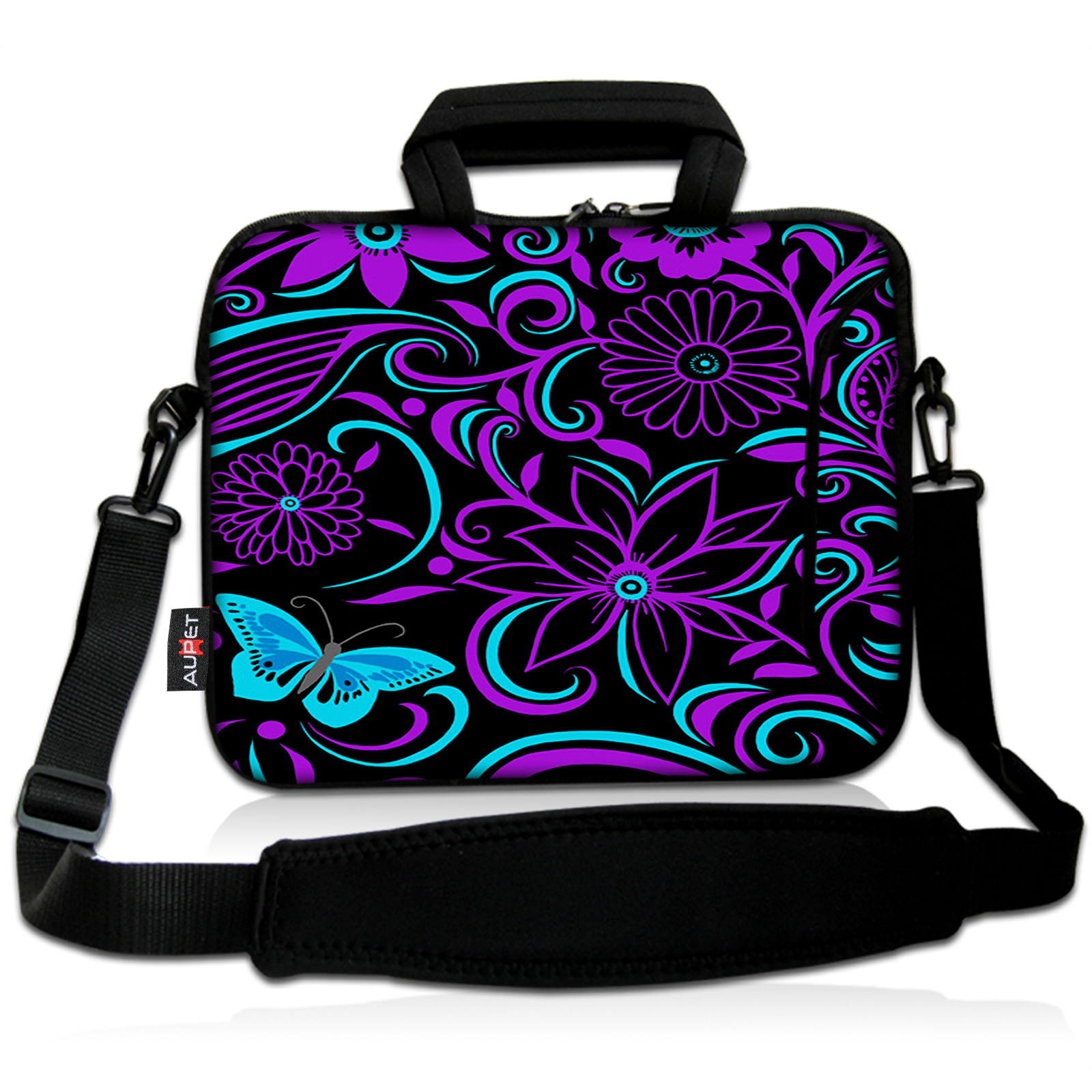 15" Laptop Shoulder Messenger Bag 14.1" 15.6" Laptop Notebook Case Cover Holder(Purple Flower)